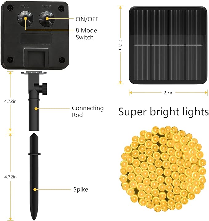 Flechllary 2 Pack-Solar String Lights, 78Ft 200 LED Solar Lights Outdoor with 8 Modes ，Solar String Lights Outdoor Waterproof for Yard, Fence,Balcony, Party,Christmas Tree Decorations (Warm White)