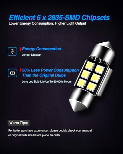 Marsauto DE3175 LED Bulb 31mm Festoon LED Bulbs White 1.2inch Super Bright 300LM 6500K 2835SMD 3175 DE3021 3022 3021 for Car Interior Dome Map License Plate Lights RV Exterior Lighting Pack of 4