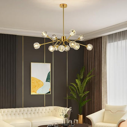 Weesalife Sputnik Chandeliers Modern Crystal Pendant Lighting Gold Chandelier 12 Lights Mid Century Ceiling Light Fixtures for Dining Room Kitchen Island Living Room Bedroom Bar