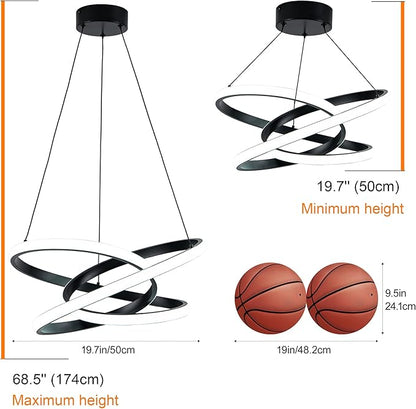 MAYNA Modern Ring Chandelier for Dining Room,Dimmable LED Pendant Light with Remote, Irregular Light Fixture for Kitchen Island Over Table, 3 Color Changeable Hanging Lamp, Black 19.7 inch