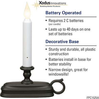Xodus Innovations FPC1525A Battery Operated LED Window Candle with Sensor, Black, Large Base