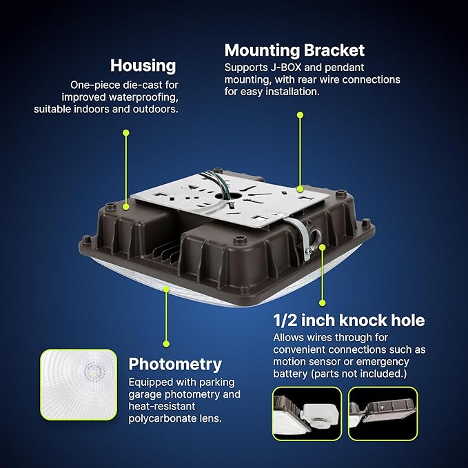 Konlite - 60W (8000LM) Residential & Commercial Indoor & Outdoor Lights for Walkways, Garages & More, Outdoor Light Fixture, UL, Dark Bronze