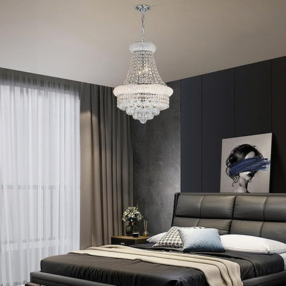 Crystal Chandeliers for Dining Room Light Fixtures Over Table, Empire Style K9 Crystal Chandelier for Living Room, 6 Lights Chrome Luxury Lighting Fixtures for Bedroom Kitchen Island Entryway D15 Inch
