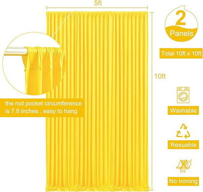 10ft x 10ft Yellow Backdrop Curtain for Parties Yellow Wrinkle Free Backdrop Drapes Panels for Birthday Party Baby Shower Wedding Photo Photography Polyester Fabric Background Decoration