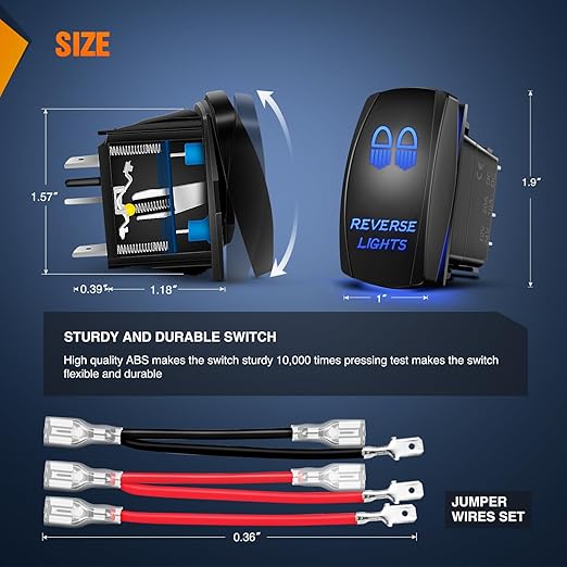 Nilight Reverse Lights Rocker Switches Led Light Bar Switch 5 Pin Laser On Off SPST switches 20A/12V 10A/24V Blue with Jumper Wires Set for Cars Trucks Boats ATVs UTVs RVs