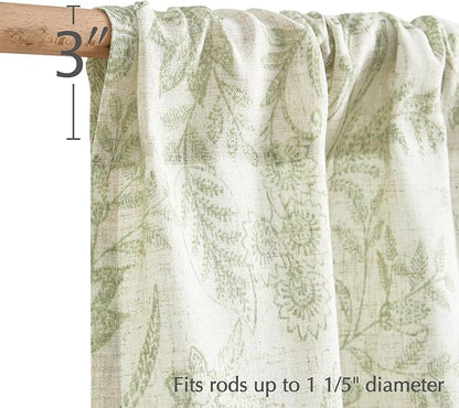 jinchan Floral Kitchen Curtains for Windows 30 Inch Farmhouse Linen Blend Tier Curtains Light Filtering Botanic Small Window Drapes for Bedroom Living Room Rod Pocket 2 Panels Sage Green on Beige