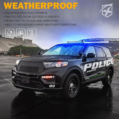 Xprite 26" COB LED Strobe Rooftop Flashing Light Bar, Double Side Hazard Warning Beacon Safety Police Lights w/Magnetic for Emergency Vehicles Trucks Cars Volunteer Traffic Security Blue