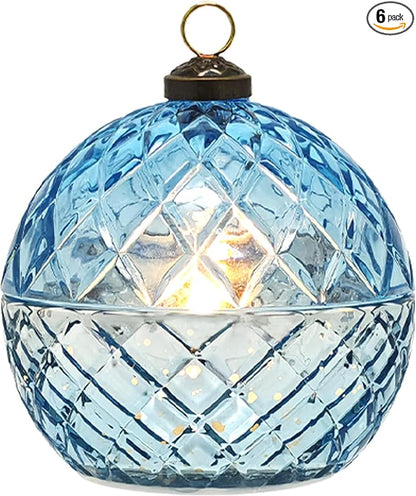 WNP Glass Flameless LED Candles Decorative Light Birthday Gift for Her,Battery Operated Flickering Electric LED Ball Candles,Jar Candle for Home with Glass Cover Gifts for Mom,Sister,Women(Blue)