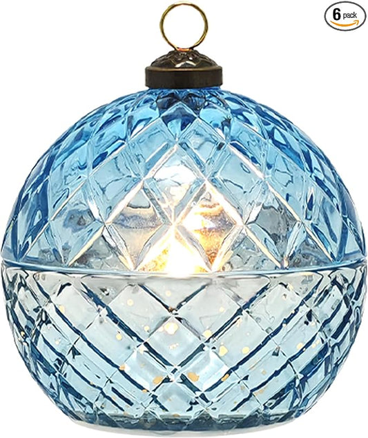 WNP Glass Flameless LED Candles Decorative Light Birthday Gift for Her,Battery Operated Flickering Electric LED Ball Candles,Jar Candle for Home with Glass Cover Gifts for Mom,Sister,Women(Blue)