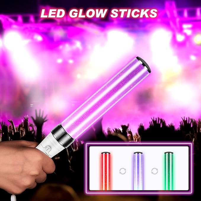 Lewtemi 8 Pcs K-pop Lightstick LED Glow Sticks 15 Color Reusable J-pop Concert Stick, Manual and Automatic Mode, Idol Flashing Glow Sticks for Raves Emergency Camping Party Supplies