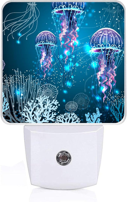 Jellyfish Night Light, Plug-into Underworld Sea Animals Nightlight White LED Lamp, Energy Efficient Decor Desk Lamp for Bedroom Hallway Stairs Bathroom