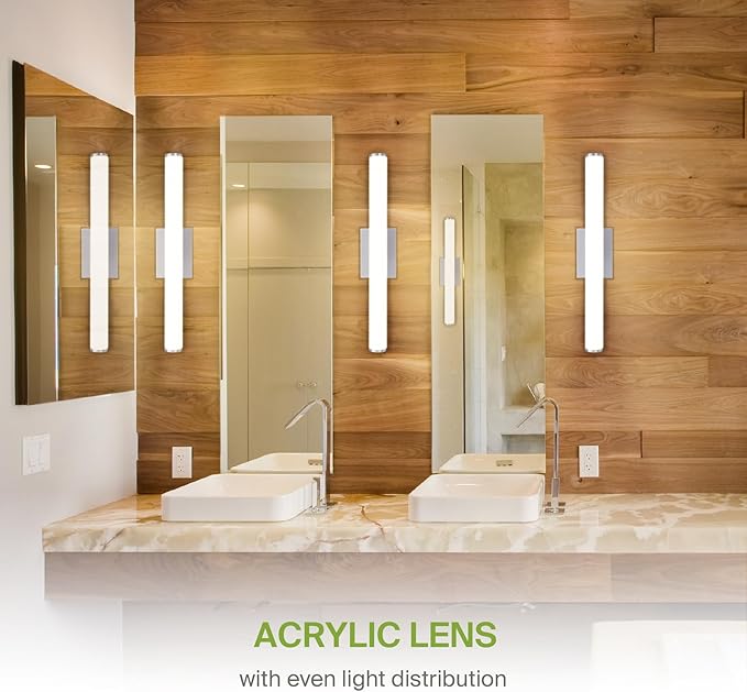ASD 24" LED Linear Vanity Light Fixture, Modern Bathroom Sconce — 3 Color 3000K-5000K, Dimmable, 25W 1750LM, Energy Star & ETL Listed — Over Mirror Makeup Bar for Bedroom, Cabinets — Nickel, 2 Pack