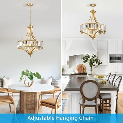 XINGQI Modern 6-Light Gold Crystal Chandelier 21.6" Farmhouse Large Round Pendant Lightting Fixture for Dining Room Living Room Kitchen Island Bedroom