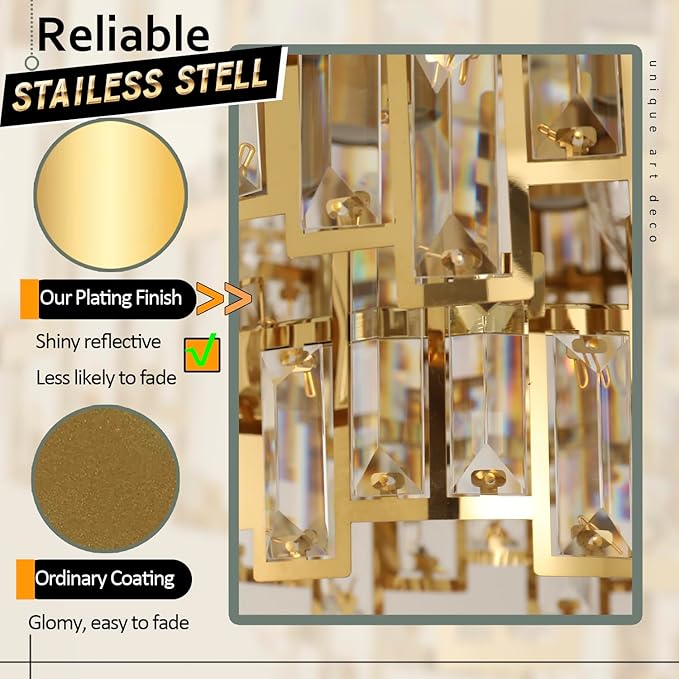 Gold Crystal Chandelier Lighting for Dining Rooms Kids Bedroom Foyer Entryway Ceiling Hanging Pendant Chandelier Light Fixture Small Geometric Raindrop Lamp 18''