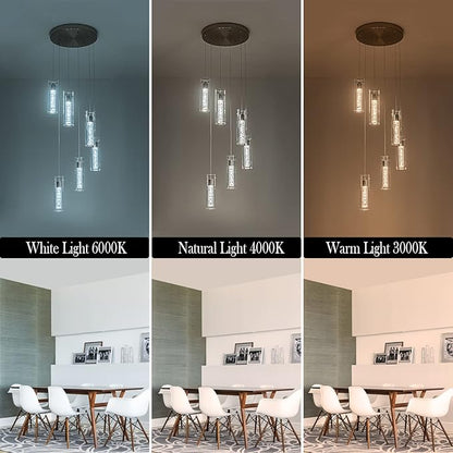Dimmable Kitchen Pendant Lights, Brushed Nickel Remote Control led Pendant Lighting,3D Modern Pendant Light for Kitchen Dinning Room, Living Room, Corridor, Cafe bar, Club, Restaurant