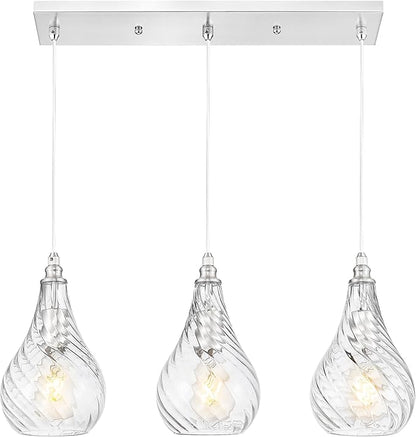 TENGXIN 3-Light Pendant Lights for Kitchen Islands - 6 Inch Brushed Nickel with Striped Glass. Farmhouse Style, Ideal for Dining Rooms and Bedrooms, Model TXPLBN12-3.