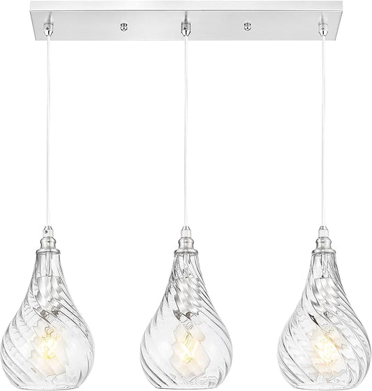 TENGXIN 3-Light Pendant Lights for Kitchen Islands - 6 Inch Brushed Nickel with Striped Glass. Farmhouse Style, Ideal for Dining Rooms and Bedrooms, Model TXPLBN12-3.
