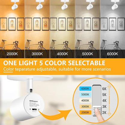 VANoopee 5-Color Dimmable Ceiling Spotlight Flush Mount Adjustable Directional LED Spot Lights Indoor Bright Accent Fixture for Art Picture Living Room - CRI90 24° Flicker Free 10W 800lm White 2 Pack