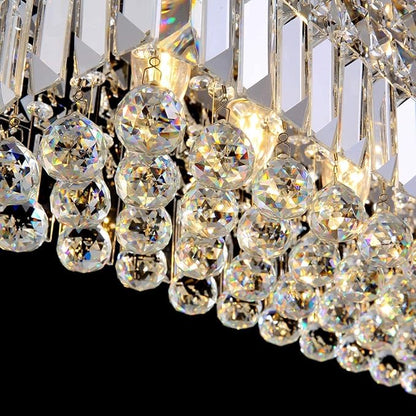 7PM Rectangle K9 Crystal Chandelier Modern Rectangular Pendant Light Fixture for Dining Room Kitchen Island Chrome L31.5 x W10 x H10