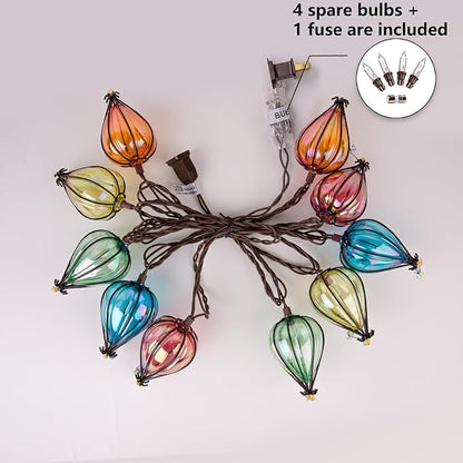Outdoor String Lights Plug in with 10 Incandescent Bulbs, Multicolor Patio Lights Connectable Weatherproof Decorative Lantern String Lights for Gazebo Porch Bedroom Cottagecore Decor (Hot Air Balloon)