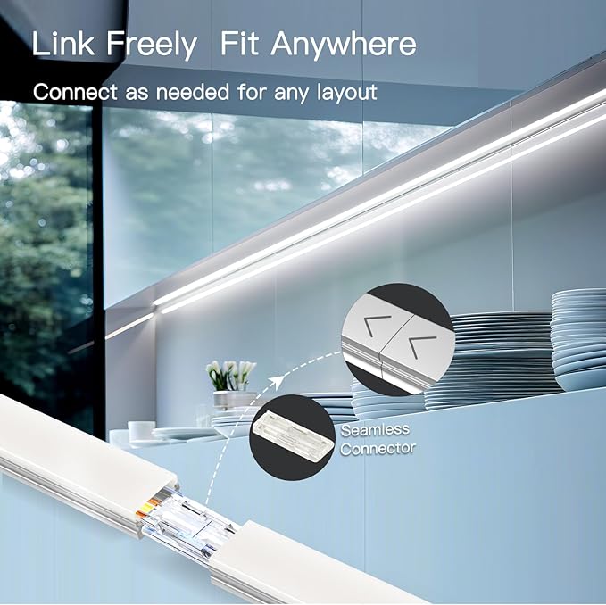 V4light Under Cabinet LED Lighting, 6 Pack Ultra Slim Aluminum Light Bars, Plug-in Kitchen Lights with Touch Dimmer, Dimmable 2700K–6500K, Linkable for Closet, Shelf, Display Cabinet