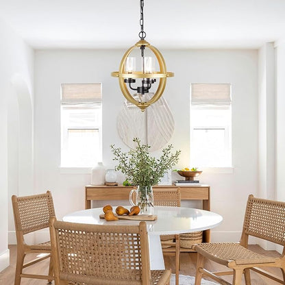 Treekee Rustic Chandelier, 14" Gold Glass Cover Luxurious Hanging Light, 3-Light Globe Vintage Pendant Ceiling Light Fixtures for Living Room Entryway Dining Room