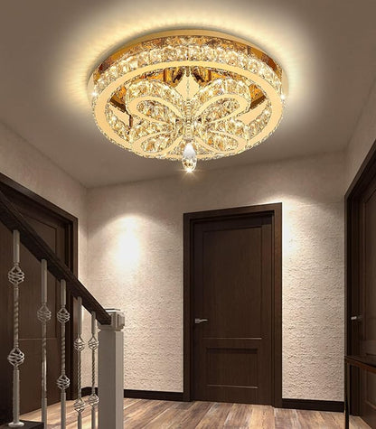 20'' Modern Crystal Chandelier LED Dimmable Flush Mount Ceiling Light Pendant Light for Living Room Bedroom Dining Room Gold Light Fixture