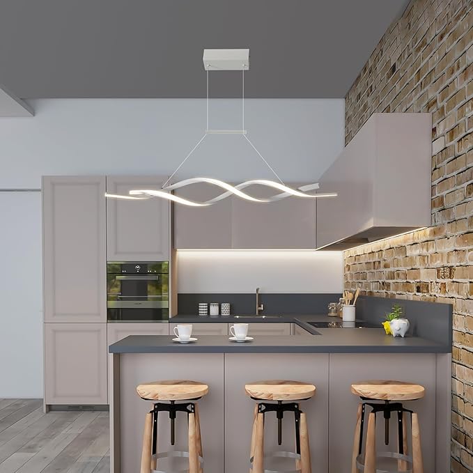 Jaycomey Modern Pendant Light, Dimmable LED Chandelier with Remote Control, Wave Shape Chandelier Lighting, Chandeliers for Dining Rooms Kitchen Island Restaurant Living Room, 3000-6000K, 28W, White