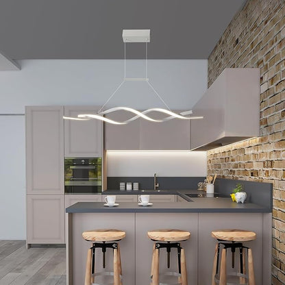 Jaycomey Modern Pendant Light, Dimmable LED Chandelier with Remote Control, Wave Shape Chandelier Lighting, Chandeliers for Dining Rooms Kitchen Island Restaurant Living Room, 3000-6000K, 28W, White