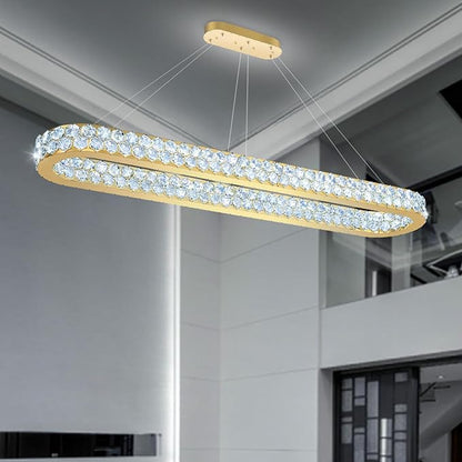 59'' Modern Oval Chandelier Crystal Chandeliers for Dining Room Round Ceiling Light Fixture for Living Room Lighting LED Dimmable with Remote Ring Lights Gold