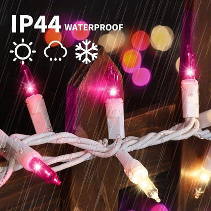 LAMPHOME Pink Clear Christmas Valentine's String Lights 100 Mini Incandescent Fairy Light Decor 20 Ft White Wire Indoor & Outdoor Party Patio Bedroom, Xmas Tree Garland Easter Holiday Decoration