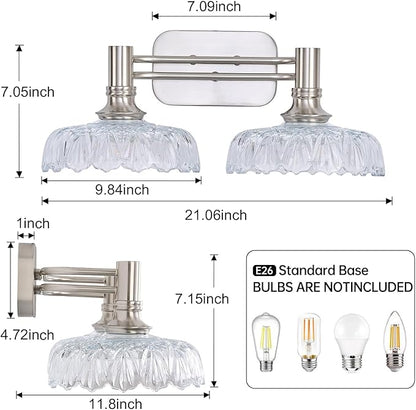 Brushed Nickel Bathroom Vanity Light Fixtures Modern 2-Light Vanity Lights Bathroom Lighting Vintage Wall Sconces for Pictures Mirror Hallway Bedroom