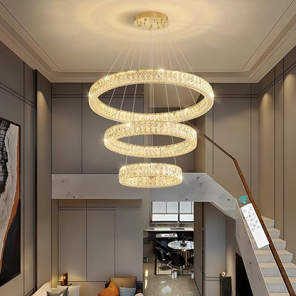 Modern Crystal Chandelier 55W Dimmable LED Chandeliers with Remote Luxury Height Adjustable Pendant Lighting for Living Room Dining Room Gold