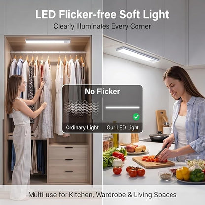 Under Cabinet Rechargeable Lighting: Motion Sensor Dimmable Lights Indoor - Battery Operated Lights - Wireless Activated Closet Light Magnetic Led Light for Kitchen Home Bathroom Counter 3 Pack