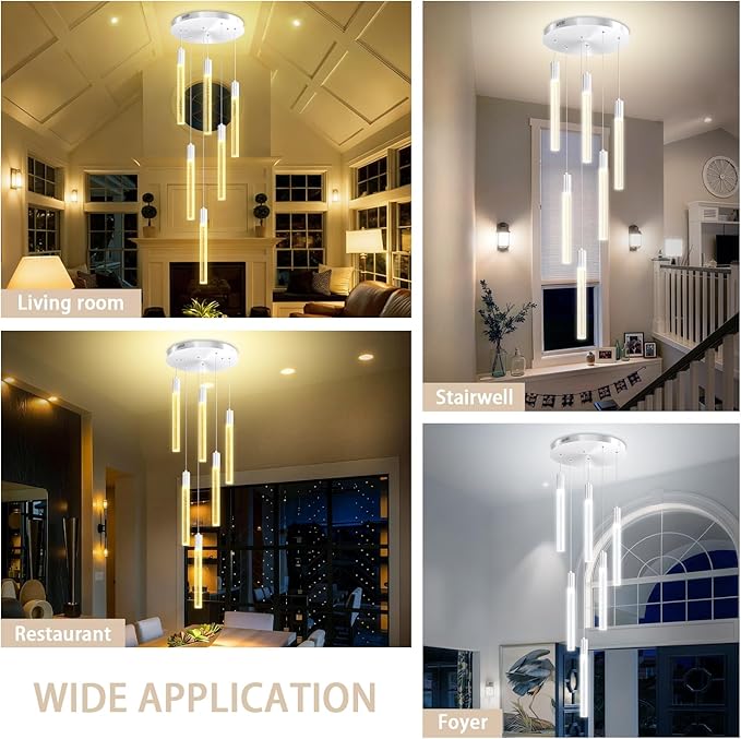 Luxury 6-Light Silver Bubble Crystal Column Chandelier, Dimmable LED Adjustable Height Pendant Light for Kitchen Island, Living Room, Foyer, Staircase