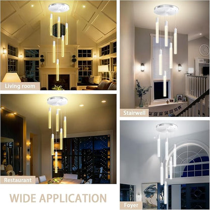 Luxury 6-Light Silver Bubble Crystal Column Chandelier, Dimmable LED Adjustable Height Pendant Light for Kitchen Island, Living Room, Foyer, Staircase