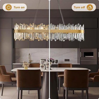 Gold Oval Crystal Chandelier L45.3 inch, 24-Lights Gold Chandeliers Modern Crystal Chandelier Pendant Light Fixture G9 Lights Pendant Ceiling Light for Dining Living Room Kitchen Island