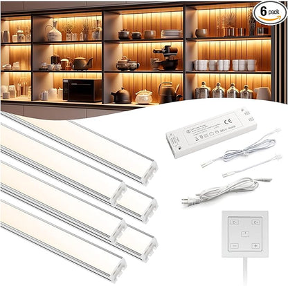 VST Under Cabinet Lighting 6 Pack, Smart LED Light Bars 2700K-6500K Dimmable, App & Voice Control for Google Home & Alexa, Remote & Hand Wave, Seamless Linkable 12V Plug-in for Kitchen, Closet, Shelf