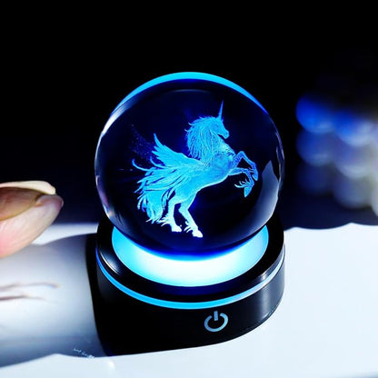 YWHL Unicorn Gifts for Women, 3D Laser Unicorn Figurines Crystal Ball Decor with Colorful Light Base, Gifts for Birthday Christmas, Glass Animals Statue for Home Decorations(80mm)