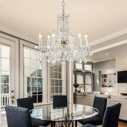 AGV LIGHTING Modern Chandelier Light Fixture, Crystal Pendant Raindrop Chandelier, Maria Theresa Silver Crystals Chandelier with 6-Lights, D20 X H18, Adjustable Chain Max 39"