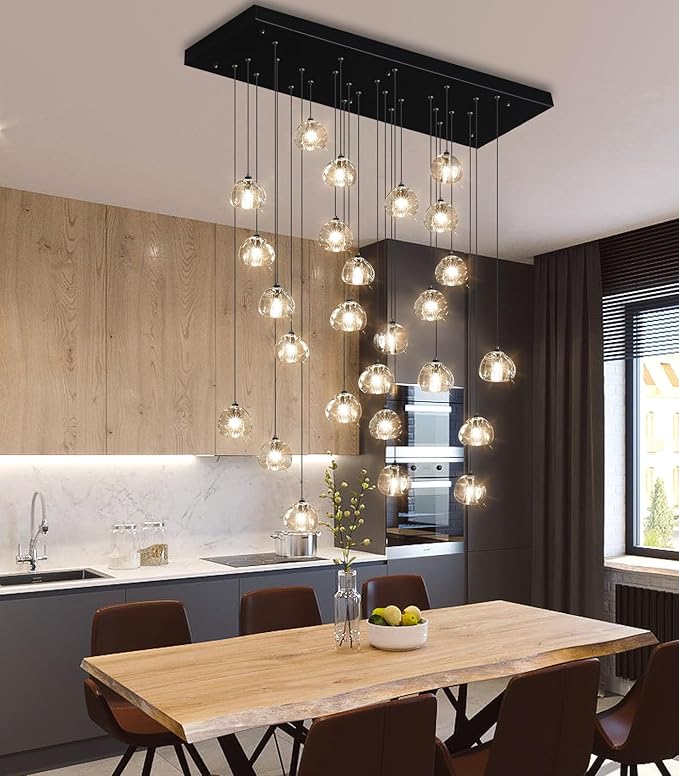 HAIXIANG LED Chandeliers for Living Room Rectangular Light Dining Room Light Dimmable High Ceiling Pendant Lights Fixtures Lighting Chandelier for Foyer Entryway 2700K 6000K Lighting Large