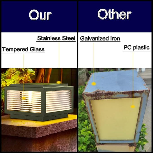 Outdoor Post Light 10X10 in, Column Light,Wired Lantern Column Lamp 110-240V(12-36V Replace Bulb),Garden Light,IP54 Waterproof, Base E26,LED Post lamp,Fence Post caps