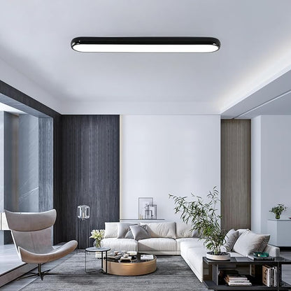 Qcyuui Modern LED Ceiling Light,Dimmable Semi Flush Mount Ceiling Light,39.4 in Long Ceiling Light Fixture,Kitchen Lighting Fixtures Ceiling for Office Bedroom Hallway(Black/48W/3000-6500K)