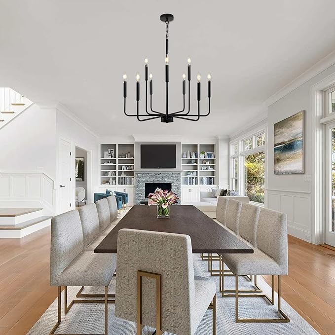 Black Chandeliers for Dining Room Light Fixture Over Table, Modern Farmhouse Chandeliers for Living Room,9-Lights Industrial Metal Candle Lighting Fixtures for Entryway Kitchen Island Foyer