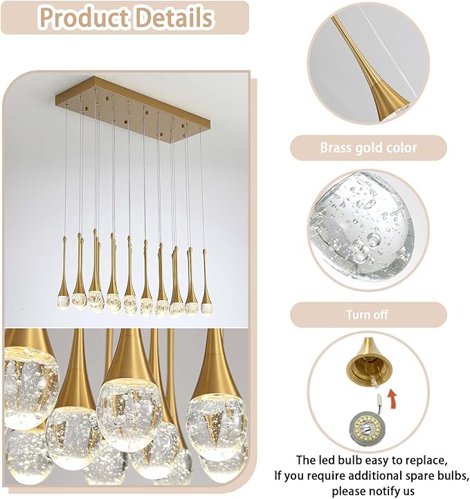 ykolupty 24-Lights Rectangular Chandelier Crystal Raindrop Chandeliers Flush Mount Ceiling Light for Dining Room Living Room High Ceiling Chandelier for Staircase Foyer Entryway Gold Chandeliers