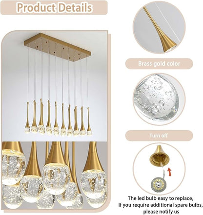 ykolupty 24-Lights Rectangular Chandelier Crystal Raindrop Chandeliers Flush Mount Ceiling Light for Dining Room Living Room High Ceiling Chandelier for Staircase Foyer Entryway Gold Chandeliers