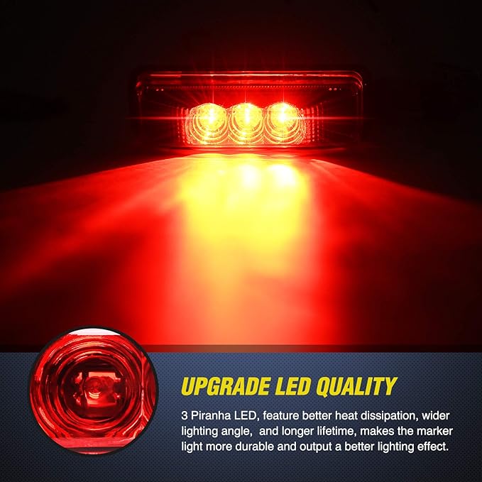 Nilight - TL-32 2PCS 3.9Inch 3 LED Truck Trailer Red Light Front Rear LED Side Marker Lights Clearance Indicator Lamp Rock Light Waterproof Sealed Surface Mounted
