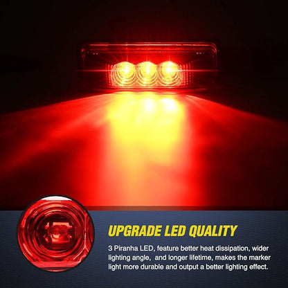 Nilight - TL-32 2PCS 3.9Inch 3 LED Truck Trailer Red Light Front Rear LED Side Marker Lights Clearance Indicator Lamp Rock Light Waterproof Sealed Surface Mounted