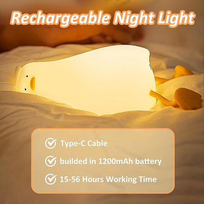 Anywin Lying Flat Duck Night Light, Cute Light Up Duck Soft Silicone Nursery Night Lamp with Touch Control & Rechargeable & Timer & Dimmer for Kids, Birthday Festival New-Born Gifts for Baby Kids