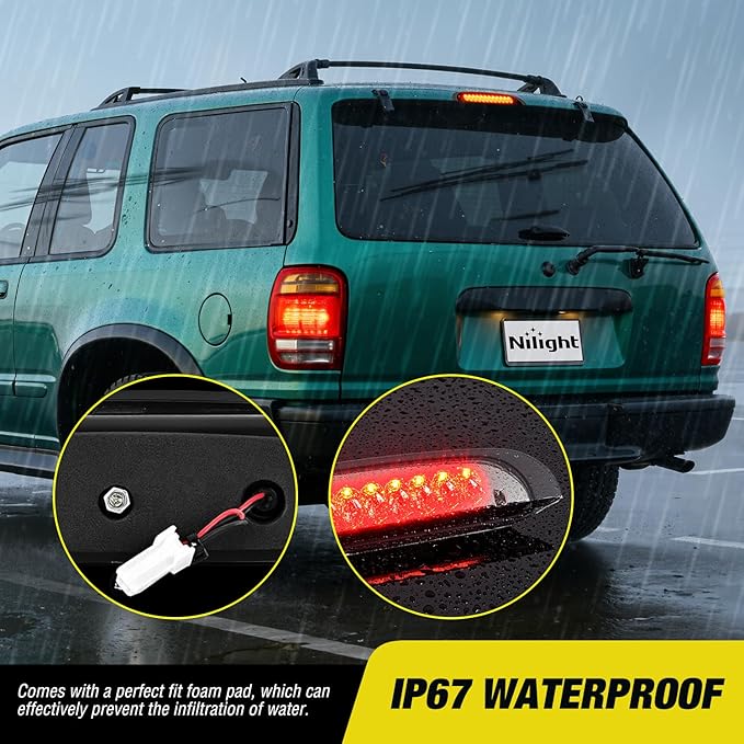 Nilight Third Brake Light Tail High Mount 3rd Stop Lights Smoked Lens Compatible with Ford Explorer 1998 1999 2000 2001 Van SUV Rear Center Cab Lamp
